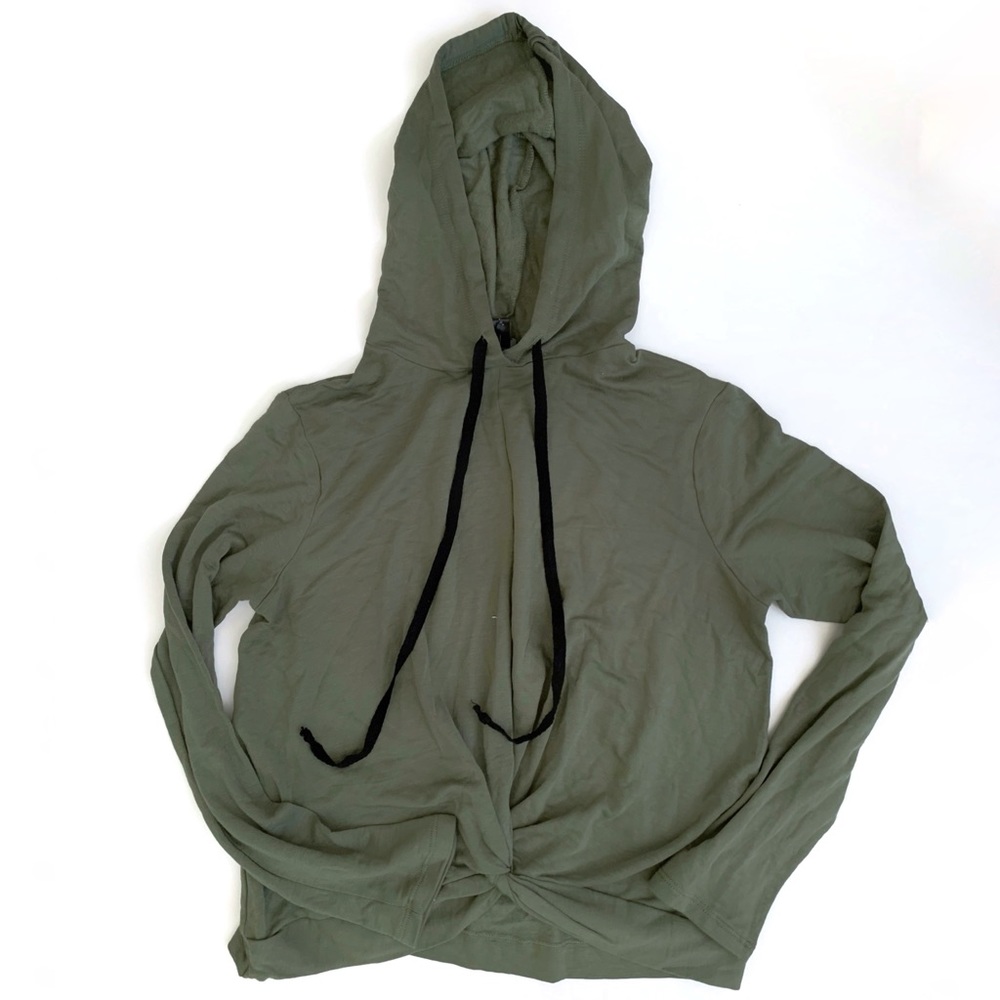 Anthropologie DREW Pullover Knot Front Hoodie Olive NEW